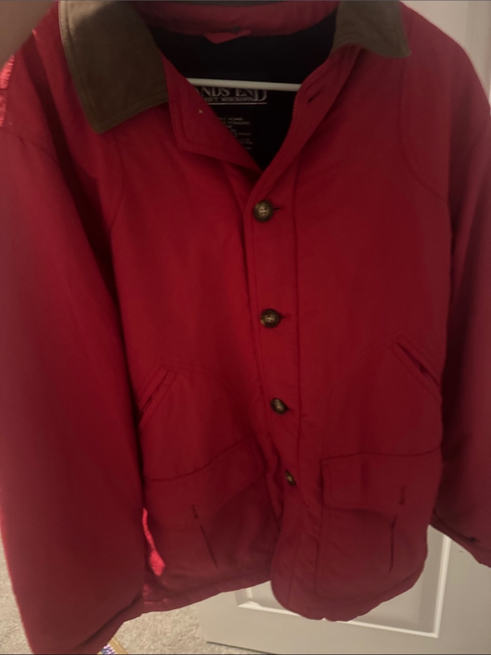 Lands' End Red Field Jacket with Brown Collar